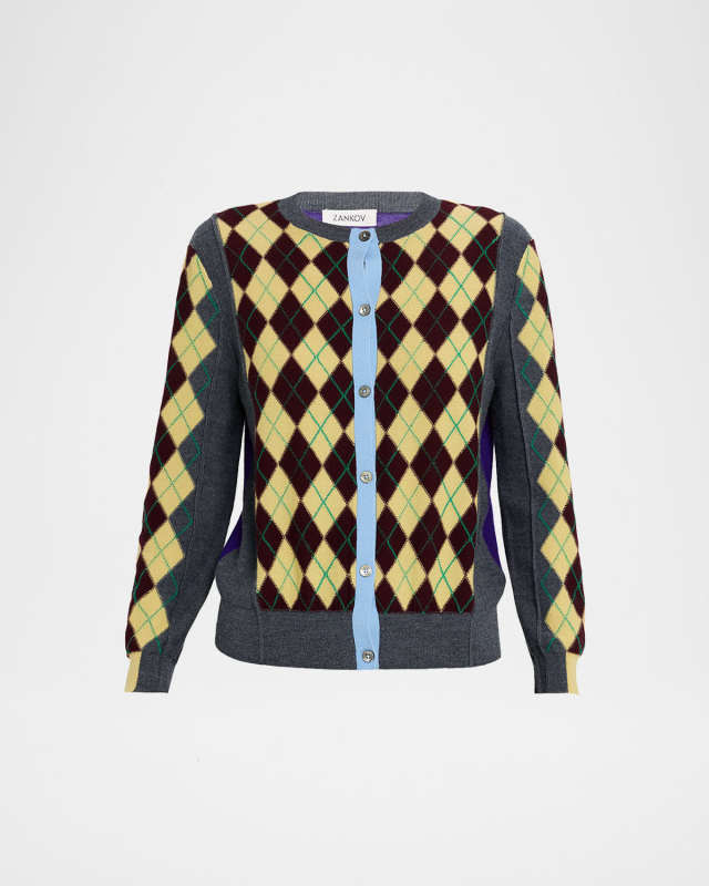 William Colorblock Argyle Cardigan